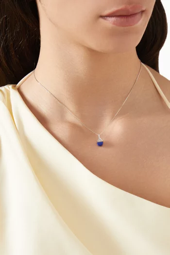 Cleo Mini Rev Diamond & Lapis Lazuli Pendant Necklace in 18kt White Gold