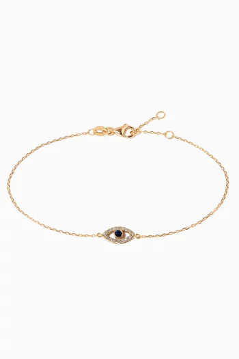 Evil Eye Bracelet with Diamonds & Sapphire in 18kt Yellow Gold   