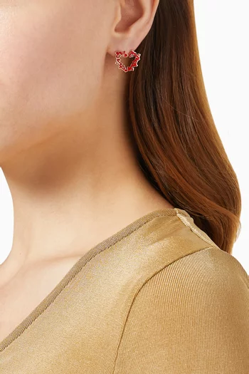 "Hob/ Love" Heart Enamel Earrings in 18kt Yellow Gold          