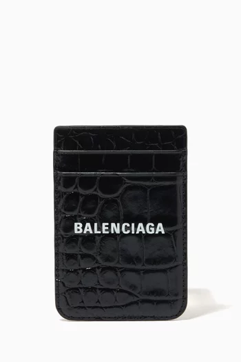 Cash iPhone Magnetic Card Holder in Croc-embossed Leather  