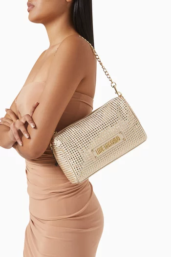 Small Sparkling Embellished Crossbody Bag in Faux Leather