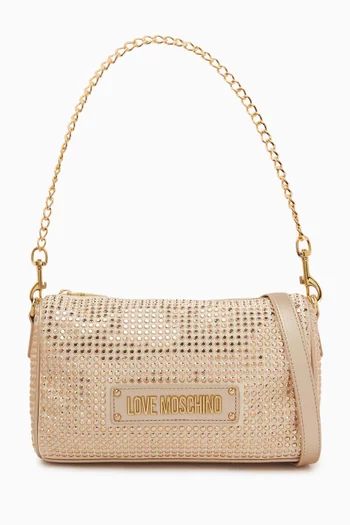 Small Sparkling Embellished Crossbody Bag in Faux Leather