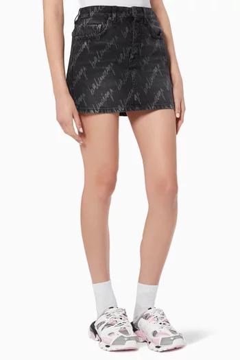 All-Over Logo Skirt in Soft Denim  