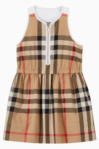 Adrienne Checked Zip Up Dress in Cotton 