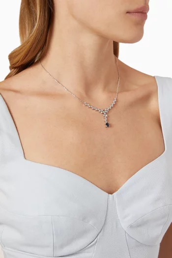 Sapphire Diamond Drop Necklace in White Gold 