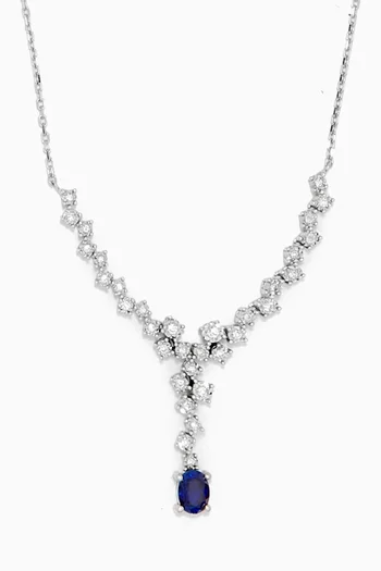 Sapphire Diamond Drop Necklace in White Gold 