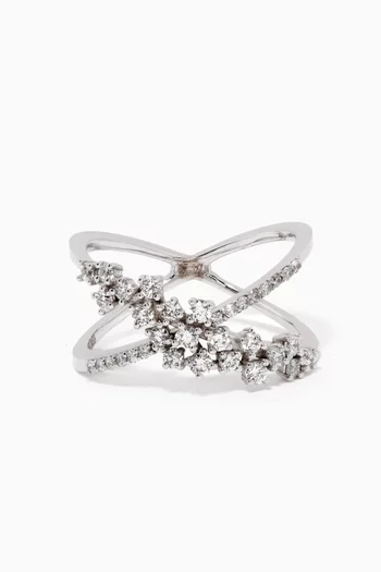 Crystal Crossover Diamond Ring in White Gold 