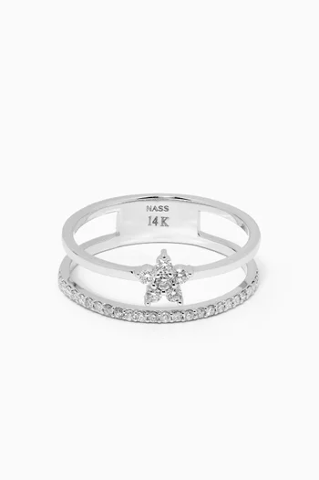 Double Band Flower Diamond Ring in 14kt White Gold