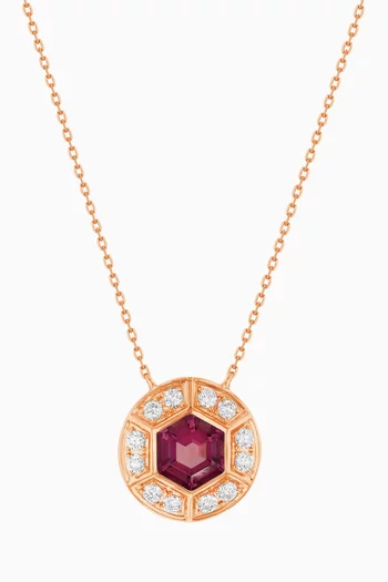 Kanzi Raspberry Rhodolite & Diamond Necklace in 18kt Rose Gold 