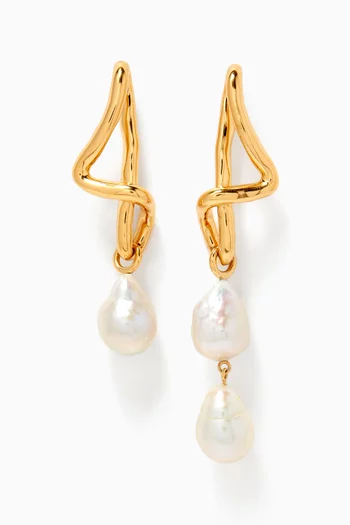 Molten Baroque Pearl Mismatch Earrings in 18kt Recycled Gold-plated Brass