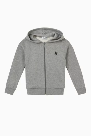 Star Logo Zippered Hoodie in Cotton