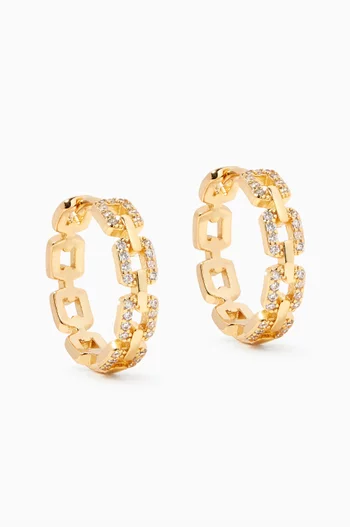 Round CZ Link Hoop Earrings 