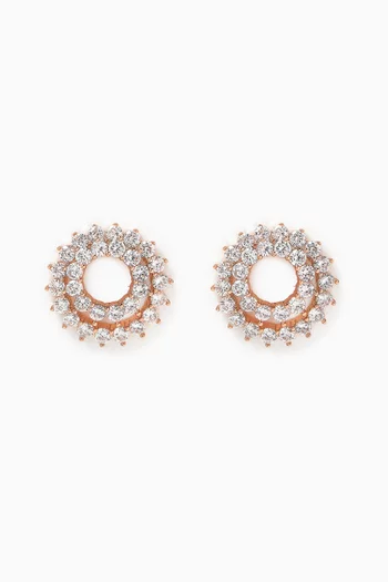 Round 3-prong CZ Circle Earrings in Rhodium-plated Brass