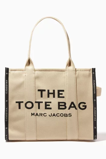 حقيبة يد جاكار كبيرة بعبارة THE TOTE BAG