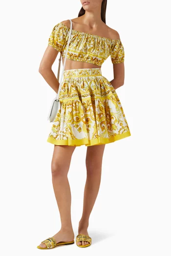 Majolica-print Crop Top in Cotton Poplin