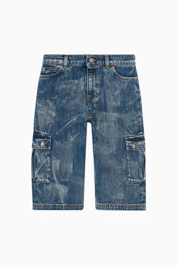 Denim Cargo Shorts in Cotton