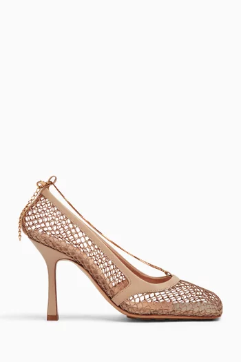 Square Toe Pumps in Mesh & Leather