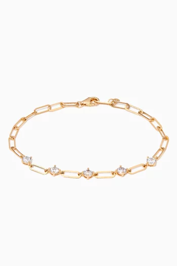 Solitaire CZ Oval Cable Link Bracelet in Gold-plated Brass