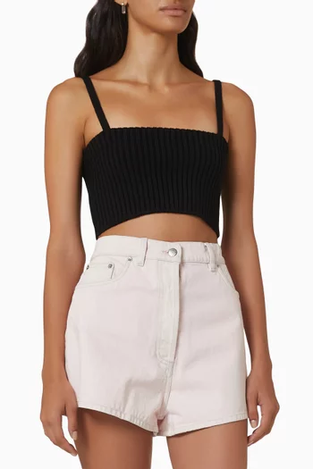 Triangle Logo Patch Crop Top in Wool Rib-knit  