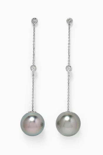 Links of Love Diamond & Pearl Drop Earrings in 18k White Gold    