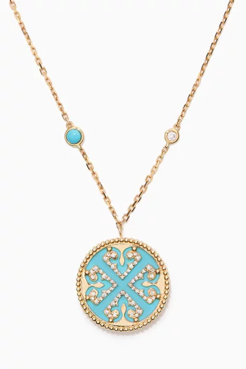 Lace Turquoise & Diamond Medallion Necklace in 18kt Yellow Gold
