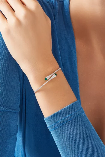 Cleo Diamond Slim Bracelet with Green Agate in 18kt White Gold