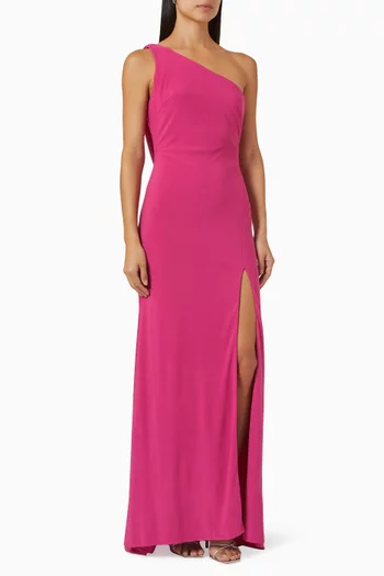 One-shoulder Draped Back Gown in Jersey