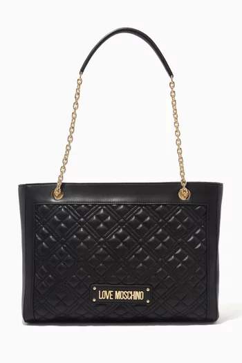 Logo Shoulder Bag in Quilted Faux Leather