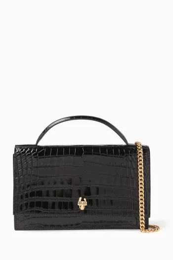 حقيبة متوسطة بجمجمة ويد علوية جلد بنقشة جلد التمساح