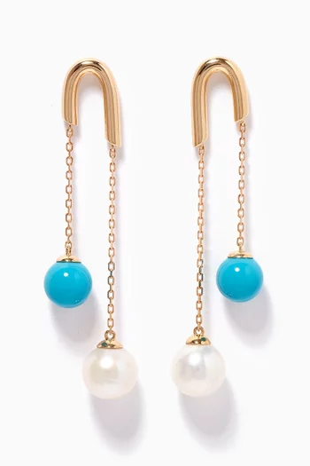 Kiku Glow Turquoise Pearl Drop Earrings in 18kt Yellow Gold