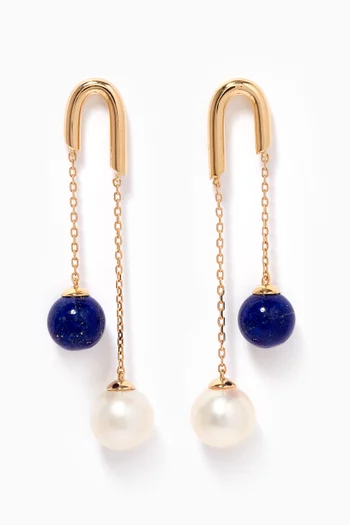Kiku Glow Lapis Lazuli Pearl Drop Earrings in 18kt Yellow Gold