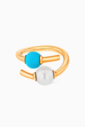 Kiku Glow Turquoise Pearl Ring in 18kt Yellow Gold