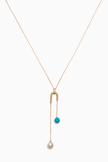 Kiku Glow Turquoise Pearl Drop Necklace in 18kt Yellow Gold