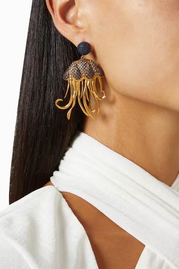 أقراط بتصميم قنديل البحر برونز مطلي بالذهب عيار 24