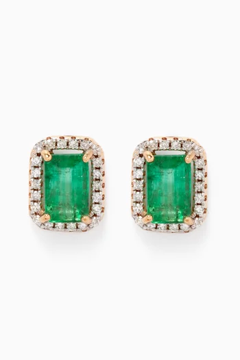Muzo Columbian Emerald & Diamond Stud Earrings in 14kt Yellow Gold