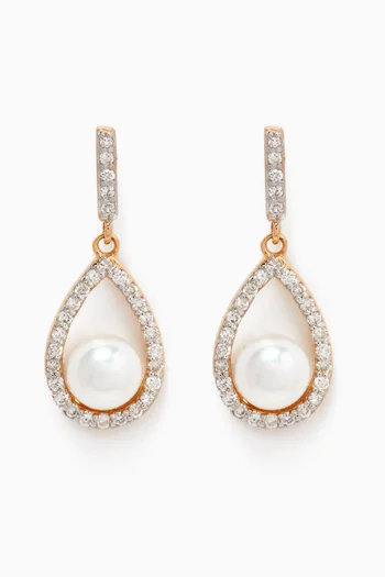 Diamond Pearl Tear Drop Earrings in 14kt Yellow Gold