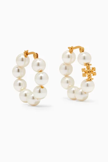 Kira Pearl Hoop Earrings in 18kt Gold-plated Brass