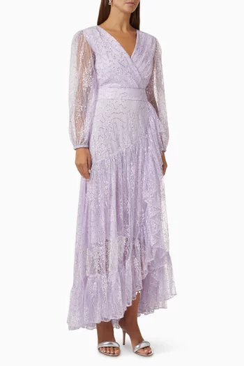 فستان مطرز بتصميم ملفوف دانتيل فرنسي