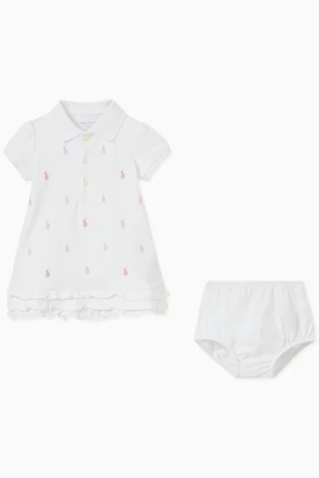 طقم فستان بولو وسروال تحتي قطن بكشكش