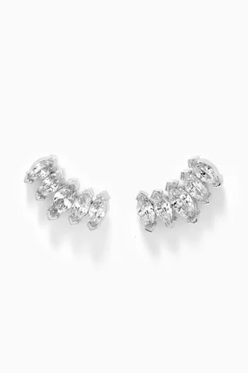 Small Cuff Crystal Stud Earrings in Sterling Silver