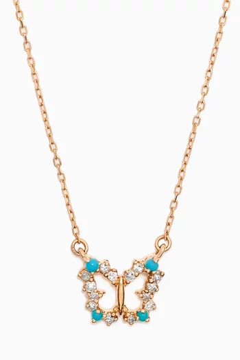 Butterfly Diamond & Turquoise Necklace in 14kt Gold