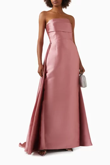 فستان تيفاني طويل بدون حمالات ستان