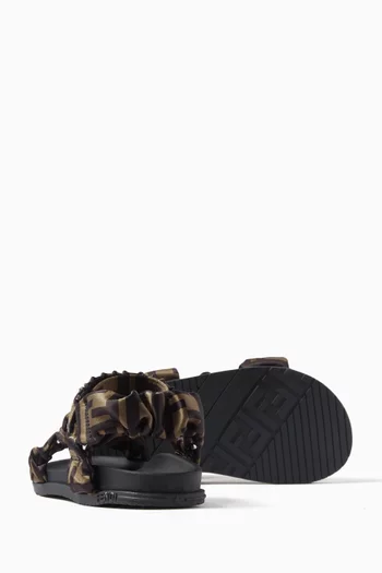 Monogram-print Satin Band Sandals in Polyamide-blend