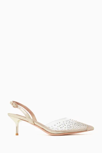 Flavie 55 Crystal Slingback Pumps in PVC & Metallic Leather