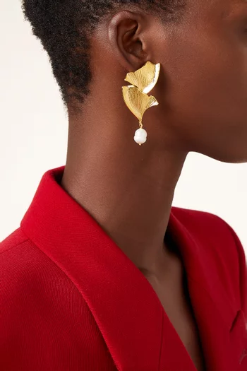 Botanica Pearl Drop Earrings in 24kt Gold-plated Brass