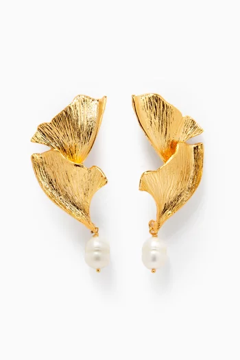 Botanica Pearl Drop Earrings in 24kt Gold-plated Brass