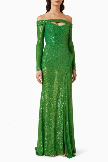 Off-shoulder Sequinned Gown