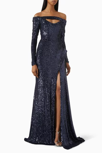 Off-shoulder Sequinned Gown