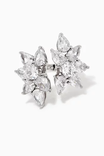 CZ Pear-cut Cluster Open Ring in Rhodium-plated Brass