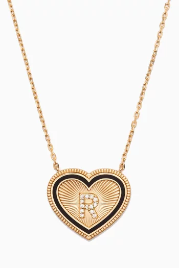 A2Z "R" Letter Heart-shaped Diamond Necklace in 18kt Yellow Gold